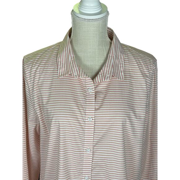Garnet Hill Essential Cotton Shirt Women's 12 Long Sleeve Button Up Striped Pink - Picture 3 of 9